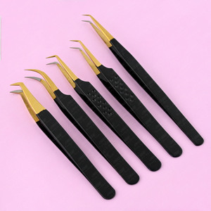 Nouvel arrivage : Pince à cils professionnelle pour extensions de volume, à pointe en fibre, avec poignée diamant, courbée classique à 90 degrés, outil de précision - Product Image 1