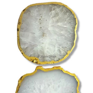 Sous-verres en cristal d'agate naturelle blanche or galvanisé sculpté Technique décorations pour la maison en gros sous-verre en tranche d'agate acheter - Product Image 1