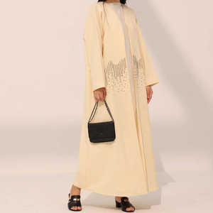 New Arrival Custom Emirates Beaded Embroidery Silk Anti-Wrinkle Handmade <b>Plain</b> Long Sleeve Prayer <b>Abaya</b> Robe Traditional Muslim - Product Image 1