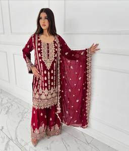 Designer Exclusive Foux Gorgette <b>Top</b> Reversible Sharara with Dupatta for Indian & Pakistani Weddings Parties Diwali Celebrations - Product Image 3