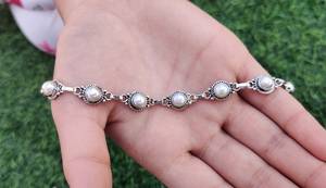 Gift for Wedding <b>Solid</b> 925 Sterling <b>Silver</b> Pearl Gemstone Handmade Fine <b>Silver</b> <b>Bracelet</b> Jewelry 925 Stamp <b>Silver</b> Jewelry - Product Image 4