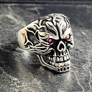 Handmade Fiery Skeleton Biker <b>Ring</b> for <b>Men</b> Cool Gothic Themed Oxidized Detail Hellfire Demonic Skull <b>Ring</b> R - Product Image 1