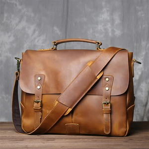 Classic Genuine Leather Laptop Messenger Shoulder Bag Durable Office Use Zipper Closure Protective Waterproof Large Capacity - Product Image 1