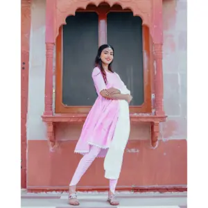 ชุดอนาร์กาลีผ้าเรยอนสีชมพูโรสสุดฮิต ดีไซน์ด้วยด้ายและกระดุม (ไซส์ XS-5XL) สำหรับฤดูร้อน สไตล์อินเดีย - Product Image 4