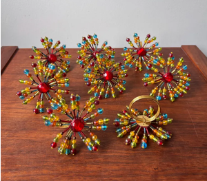 ชุด8ชิ้นแหวนผ้าเช็ดปากลายดอกพีชวินเทจแหวนผ้าเช็ดปากลูกปัดแก้วแบบมีสายสปริงสีสันสดใส - Product Image 4