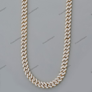 Collier unisexe en argent sterling S925 plaqué or avec chaîne cubaine de 10 mm de style hip-hop, certifié GRA, clarté VVS, moissanite - Product Image 2