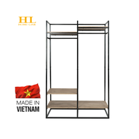 Porte-vêtements autoportant en acier inoxydable à 2 tringles, 4 étagères, noir, avec étagère de rangement suspendue et porte-cravates, robuste, gain de place, pour pantalons