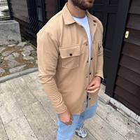 Chemise-veste en coton à carreaux pour homme avec logo personnalisé, manches longues, boutons, poches, pour un usage quotidien décontracté