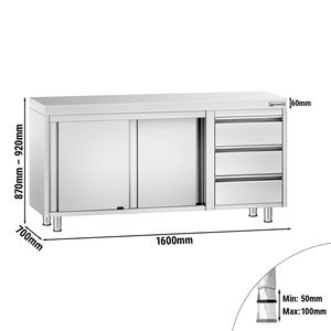 ตู้พื้นสแตนเลส PREMIUM - 1600x700 มม. - ประตูบานเลื่อน - 3 ลิ้นชักด้านขวา - Product Image 2