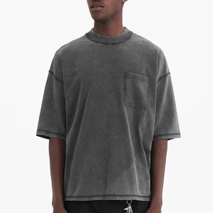 OEM Custom <b>logo</b> Men Crew Neck Short Sleeve Oversized Vintage 100% Cotton Acid Wash Heavyweight T-shirt With Pocket - Product Image 2