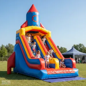 Toboggan gonflable commercial à thème fusée pour enfants, château gonflable extérieur 7x5m, toboggan sec en PVC, équipement de terrain de jeu - Product Image 2