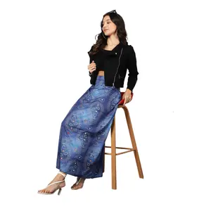 Stylish Elegant Paisley Print Long Skirt For Women Poly Cotton High Waist Split straight Skirts Denim A-Line Skirt