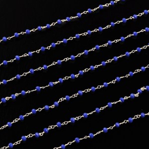 Bleu Lapis Lazuli Hydro perles à facettes à la main Rondelle 3mm chapelet chaîne argent placage chaîne rouleaux pour la fabrication de bijoux à bricoler soi-même - Product Image 4