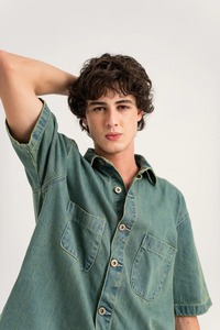 เสื้อยีนส์แขนสั้นสำหรับผู้ชายผ้าฝ้ายระบายอากาศได้ดีเสื้อแฟชั่นลำลองไซส์ใหญ่สำหรับฤดูร้อน - Product Image 2