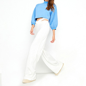 Fait sur mesure 100% coton pantalon évasé à capuche respirant respirant évasé survêtement ensembles femmes vêtements d'hiver décontracté motif solide - Product Image 6