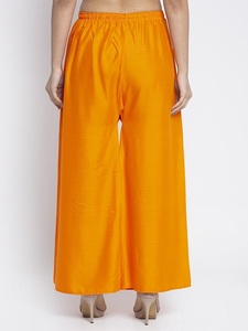 Pantalons Palazzo Évasés Formels en Soie/Coton Personnalisés pour Femmes Élégantes - Coupe Ample Respirante Plissée Devant avec Cordon de Serrage - Product Image 3