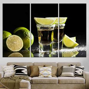 Obra de arte impresa en lienzo: Tequila Shot & Lime - Decoración vibrante para la cocina, JUEGO DE 3 LIEÑOS - Product Image 1