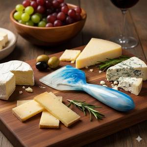 Elegant Resin Cheese & Dessert <b>Knife</b> Handmade Acrylic Marble Texture Aqua Swirl Kitchen Tool for Home Hotel & Gift Sets - Product Image 1