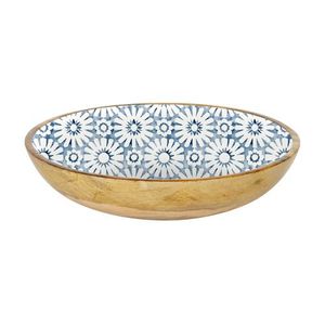 Cuenco de madera redondo tradicional para servir comida y ensalada, cuenco para servir, utensilios de cocina con estampado esmaltado, cuencos para servir - Product Image 5