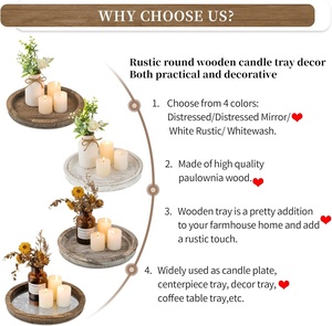 Bandeja Redonda de Madera para Servir con Florero y Velas, Apta para Alimentos, Acabado Pulido, Decorativa para Uso Residencial - Product Image 2