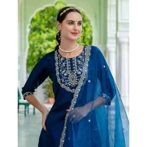 Lancement de nouveaux Designers Premium Kurta Pent Set KURTA FABRIC Roman Silk WORK Broderie - Product Image 1