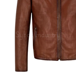 Chaqueta de motorista de cuero marrón para hombre, chaqueta de cuero Vintage de oveja auténtica para hombre, chaqueta de moto Retro de talla grande para niños - Product Image 3