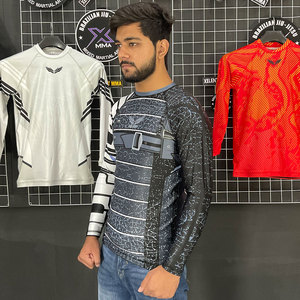 Couleur personnalisée Jiu Jitsu manches longues Rash Guard 100% coton Durable respirant séchage rapide Protection UV hommes surf - Product Image 3