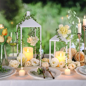 Candelero de Metal decorativo clásico para el hogar, farol de mesa, farol de vela de Metal blanco creativo para decoración de bodas y eventos - Product Image 6