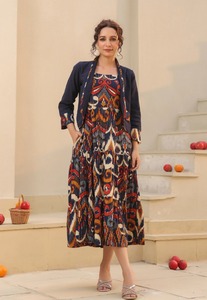 100% Pure Cotton Indian Hand <b>Block</b> Floral <b>Printed</b> Stylish Midi Dress for Women Summer Wear Boho Style for Club Parties on Sale - Product Image 3