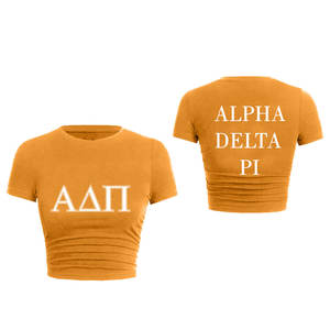 Top Trend Alpha Delta Pi Unisex Crop Top de alta calidad a cuadros ecológicos personalizado 220 gramos camiseta con letras griegas - Product Image 5