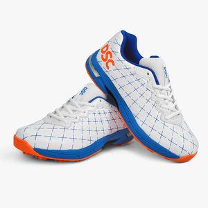 Zapatos de cricket azules y blancos con agarre avanzado para hombre, cómodos zapatos para correr de ejercicio y longevidad para fanáticos del cricket - Product Image 1