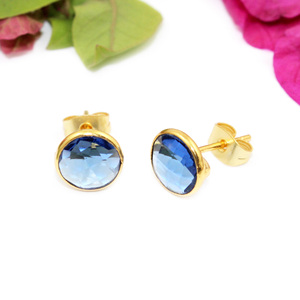 Bohème Mode Tanzanite Hydro Quartz Forme Ronde 8 MM 24K Plaqué Or Lunette Boucles D'oreilles Pour Les Femmes En Gros Bijoux Partie - Product Image 2