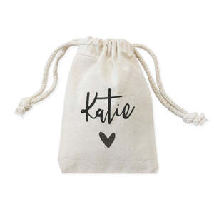 6-Pack Personalized <b>Name</b> with Heart Cotton Wedding Favor Bags Customizable Wedding Favors - Product Image 1
