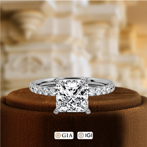 Anillo de Diamante Cultivado en Laboratorio con Corte Princesa de 1 Quilate, Certificado por IGI, Anillo de Compromiso para Mujer, Anillo de Boda Solitario de Oro Blanco de 14k con Media Pavimentación - Product Image 2