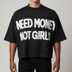 Fabricants de t-shirts oversize pour hommes, style streetwear, en tricot de haute qualité, délavé à l'acide, effet délavé soleil, style Y2K, personnalisés avec strass, écologiques et coupe carrée - Product Image 4