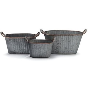 Small & <b>Large</b> Galvanized <b>Flower</b> Planters Set with Wooden Handles for Indoor & Outdoor Home & Garden Decorations - Product Image 2