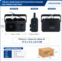 RAISENG R-617BT R-618BT Fabrik-OEM Tragbares AM/FM 2-Band-Radio mit AC/DC-Betrieb, Hochempfindlicher Empfänger mit Kopfhörerbuchse
