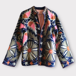 Chaqueta de algodón Suzani hecha a mano India Chaqueta corta bordada a mano Abrigo unisex Chaqueta corta Suzani hecha a mano - Product Image 5