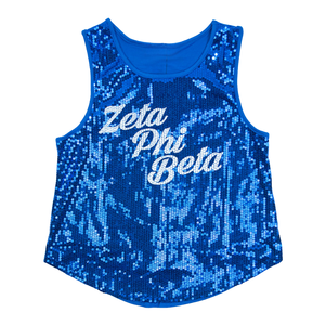 Zeta Phi Beta canotta blu Royal con paillettes pieno con scritta Logo ricamato abbigliamento greco abbigliamento personalizzato scintillante - Product Image 1