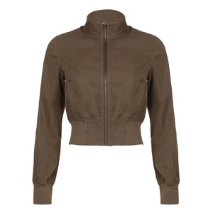 New Jacket Woman Motorcycle Style Brown Workwear with Zipper for Jackets, Windproof High Collar Woven Baseball Suede Jackets - Product Image 6