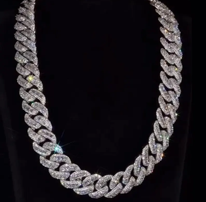 สร้อยคิวบาลิงค์แบบ Iced Out ประดับเพชรโมอิสซาไนต์ทรงกลมและทรงบาแกตต์ VVS ระยิบระยับ ความเงางามสูง เงินแท้ 925 ดีไซน์โดดเด่น เหมาะสำหรับทั้งชายและหญิง - Product Image 1