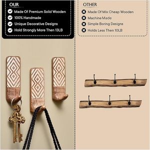 Boho Style Wooden Adhesive <b>Hooks</b> With <b>Key</b> Holder Decorative Sticky <b>Wall</b> <b>Hooks</b> for Clothing <b>Key</b> Storage No Damage to Drywall - Product Image 4
