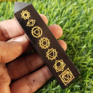 Vente en gros, cristal noir, obsidienne Sevenchakra, points gravés, cristaux naturels, pierre de guérison, baguette, tour d'obsidienne noire - Product Image 1
