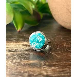 White Water <b>Turquoise</b> Sterling Silver <b>Ring</b> Size 5.75-Navajo Handmade Boho Statement Jewelry - Product Image 1