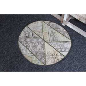 Tapis de 2,5 x 2,5 pieds, tapis turc vintage, tapis en laine vert patchwork - Product Image 2