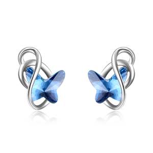 Orecchini a Farfalla Blu con Cristalli Swarovski in Argento Sterling - Product Image 2