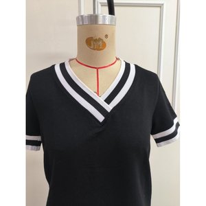 Conjunto de Dos Piezas para Mujer, Blusa de Manga Corta con Cuello en V de Viscosa de Dos Hilos y Pantalones, 37228 - Negro - Product Image 3