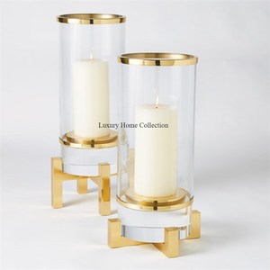 Portavelas de forma redonda de vidrio, borde y Base de Metal hechos a mano, portavelas de cera de Color dorado y soporte, suministros de relámpago - Product Image 1