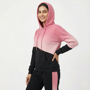 Custom Logo Women's Stylish Patchwork Hoodies Two Tone Color Block Streetwear Pullover Oversized Drop Shoulder Fleece Hoodies - Product Image 2
