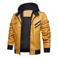 Chaqueta de Motociclista para Hombre, Casual, con Capucha, Cuello Camisero, de Cuero Sintético, con Cierre, Impermeable, Transpirable y Reversible para Invierno